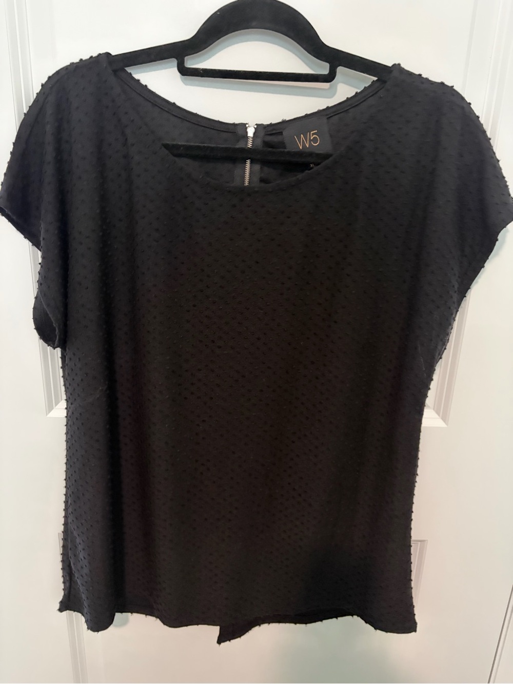 W5 Black Textured Swiss Dot Short Sleeve Top